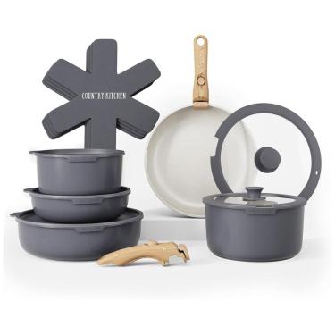 Imagem de Jogo de Panelas e Frigideiras, Material em Alumínio com 16 Peças e Cabo Removível, Country Kitchen, Cinza