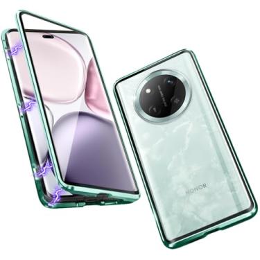 Imagem de QUIETIP Capa compatível com Honor Magic 7 Lite & Honor X9C, estrutura magnética de metal dupla face, capa de vidro temperado transparente com proteção para câmera, verde