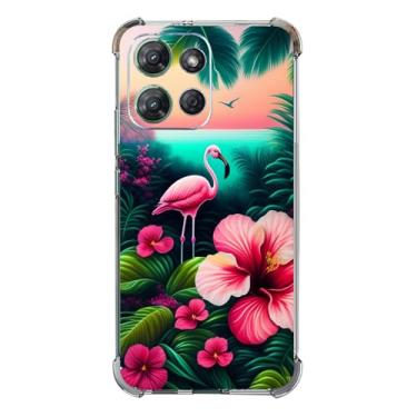 Imagem de Beaucov Capa para Moto G 2025, rosa flamingo flores pássaro proteção contra queda capa à prova de choque TPU capa protetora de corpo inteiro resistente a arranhões para Motorola Moto G 2025