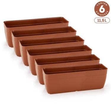 Imagem de Kit 6 Floreiras Sem Pratos 11,5L Jardineiras Vasos Plásticos Retangula