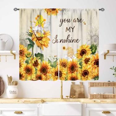 Imagem de Cortinas de girassol para casa de fazenda, vintage, girassol, amarelo, floral, gnomos de abelha, tratamentos de janela de outono, cortinas para quarto, sala de estar, banheiro, 2 painéis, 139 x 99 cm
