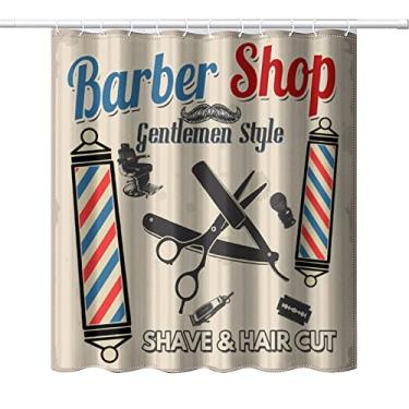 Imagem de Barber Shop Cortina de chuveiro de tecido impermeável, corte de cabelo vintage e barbearia, salão de beleza, decoração macia de qualidade de hotel, chuveiro leve e lavável na máquina - 66 x 72