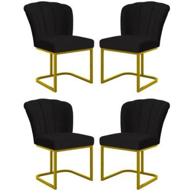 Imagem de Kit 4 Cadeiras Poltrona Flor Pés Metal Dourado Mesa Sala Cozinha - Bal