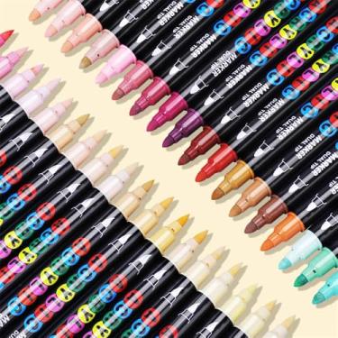 Imagem de Marcadores de arte de tons de pele de duas cabeças, canetas de tinta acrílica com ponta de pincel, conjunto de 48 marcadores de tinta de cores de pele, secagem rápida para madeira, vidro, tecido