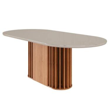 Imagem de Mesa de Jantar Oval 210 cm 8 Lugares Julieta Tampo MDF/Vidro Cinamomo/