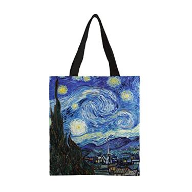 Imagem de RainCaper Bolsa feminina de lona | Fecho magnético e bolso interno aberto | Comporta laptops, revistas, óculos de sol, livros, Van Gogh Noite Estrelada, Medium