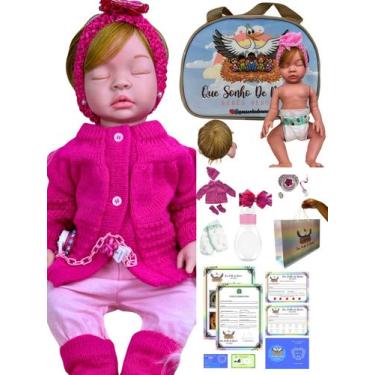 Imagem de Bebê reborn boneca menina realista silicone olhos fechados loira + ace