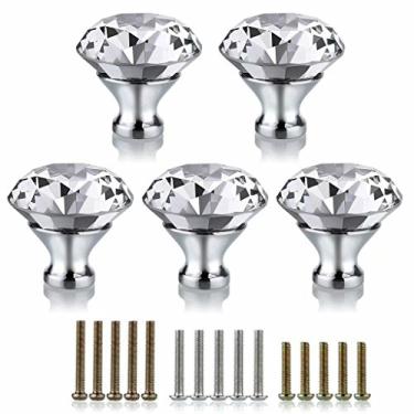 Imagem de Puxadores de armário de cristal de vidro transparente de 40 mm - puxadores de porta de guarda-roupa em forma de diamante/puxador de gaveta de armário/puxadores de cômoda de vidro, vêm com 3 tipos de