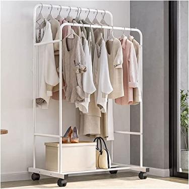 Imagem de LIFOND Cabide para roupa cabide sobre rodas, cabide de metal de trilho duplo, fácil de montar para armazenamento de roupa suporte de exibição barra de roupa para decoração de quarto