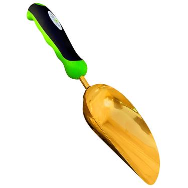 Imagem de Garden Guru Transplantador de pá de jardim super forte - Aço inoxidável revestido de titânio - Resistente à ferrugem - Aderência ergonômica - Pá manual perfeita para transplante de jardinagem e