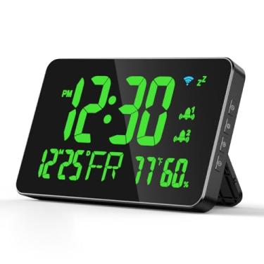 Imagem de Despertador Digital, Relógio Elétrico de Mesa Com Display LED, Monitoramento Remoto, Detecção de Umidade e Temperatura para Quarto, Cabeceira (Verde)
