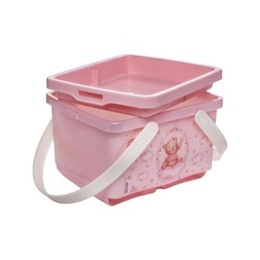 Imagem de Caixa Organizadora Infantil Porta Fraldas Bebê Plasútil, Ursa Rosa