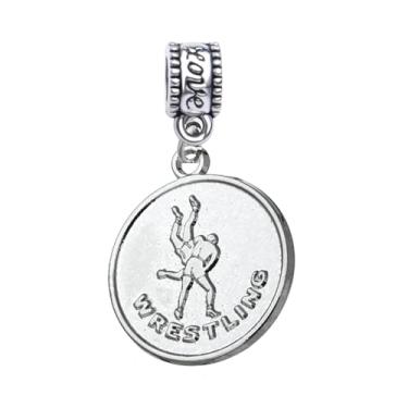 Imagem de Berloque de luta livre – Pingente de medalha esportiva para atletas e fãs – Compatível com pulseiras Pandora, Chamilia, Troll e Europeia – Presente para lutadores e treinadores, pequeno, prata, sem