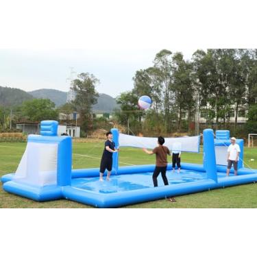 Imagem de Okayego Piscina inflável de quadra de vôlei de 10 metros com (bomba de ar de 800 W) - (PVC de grau comercial) Campo de futebol ao ar livre/campo aquático de rede de badminton para jogos de esportes de
