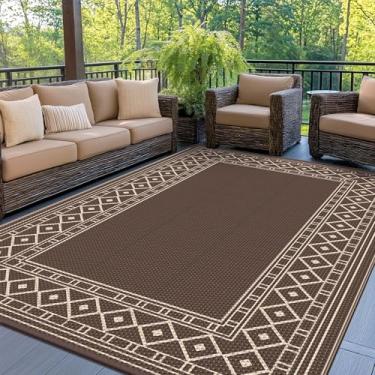 Imagem de Tapete externo da GENIMO de 1,5 m x 2,4 m, impermeável, palha de plástico, reversível, para decoração ao ar livre, pátio, trailer, quintal, deck, varanda, piquenique, praia, café e bege