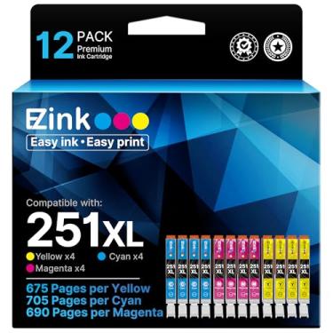 Imagem de Cartucho de tinta compatível com E-Z Ink (TM) para substituição para Canon CLI-251XL CLI 251 para usar com PIXMA MX922 IP7220 MG5520 MG5420 IX6820 IP8720 MG7520 MG6320 Printer (4 ciano, 4 Magenta, 4 amarelo, 12 unidades)