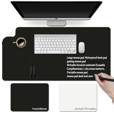 Imagem de Tapete de mesa apagável para escrever (frontal), mouse pad grande de couro de silicone e PVC, tapete de mesa, bloco de notas, quadro branco apagável, com mousepad cinza portátil de 20 x 24 cm, dois