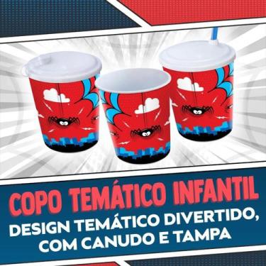 Imagem de Copo Infantil C/ Tampa e Canudo Super Herói Azul Masculino 550 ML - Ar