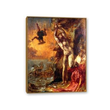 Imagem de Impressão de reprodução de pinturas famosas em tela, Perseu e Andrômeda, pôster vintage para decoração de sala de estar, coleção de arte clássica, moldura teca de 65 x 50 cm (26 x 19 pol)