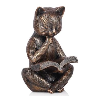 Imagem de Vintage Reading Cat Figurine - Resin Cat Statue,Gifts for Cats Lover,for Home Office Bookshelf Decor, Bedroom Living Room Desk Ornament, Collectible Meditation Sculpture.(6.3in H)