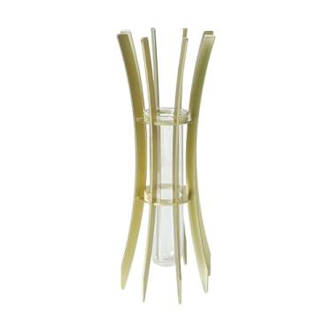 Imagem de Ioensy Tubo de ensaio de vidro hidropônico vaso plantador estrutura de metal suporte elegante para peitoril da janela ornamento de mesa multiuso pequeno vaso, Dourado 7x7x20cm