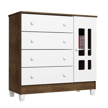 Imagem de Cômoda Infantil Ariel 4 Gavetas MDF sem Puxador Branco Acetinado Amadeirado para Quarto...