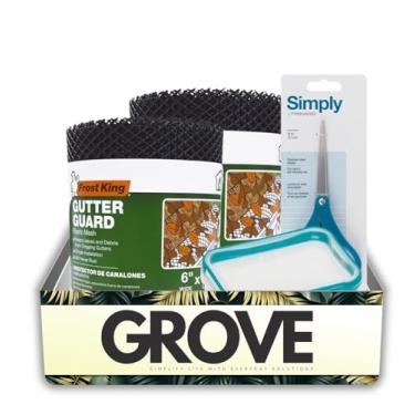 Imagem de Frost King 15 cm L x 6 m C Pacote de proteção de calha de plástico preto com recipiente de armazenamento de alimentos e tesouras de plástico - ajuda a bloquear detritos e evitar entupimentos