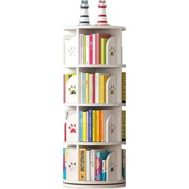 Imagem de Estante Giratória De 360 ° Estante Redonda Estante Giratória Com Padrão De Pegada 3/4/5 Prateleira Com Motivo De Golfinho Estante De Alta Densidade Para Casa Escritório, White, 46 * 128cm