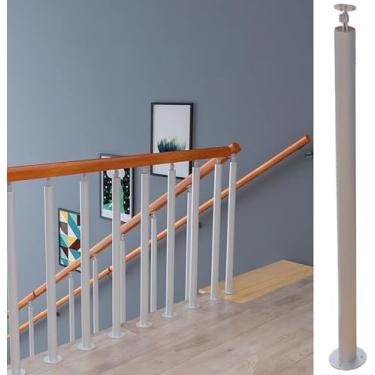 Imagem de Corrimão Loft Escada Balaústres Poste Varanda Degraus Corrimão Pilar Com Conector De Corrimão, Coluna De Balaustrada De Corrimão De Deck Branco Para Interior E Exterior, Round, 80cm/31.5inch