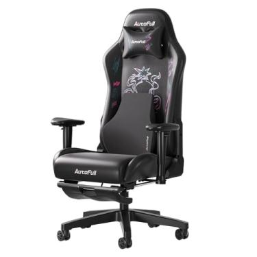 Imagem de AutoFull Cadeira para jogos C3, cadeira de jogos estilo corrida com suporte lombar ergonômico, cadeira de couro PU ajustável com encosto alto para PC com apoio para os pés, roxa
