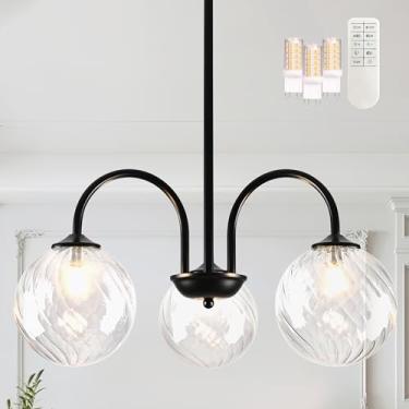 Imagem de Bagood Candelabro Sputnik preto 3 luzes globo pendente luz pendente meados do século 49.8 cm candelabro Sputnik moderno com sombra de globo de vidro transparente para quarto cozinha (lâmpada G9 e