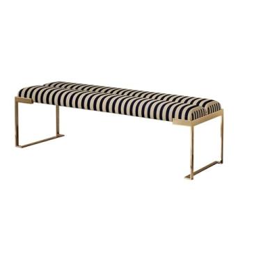 Imagem de Banco de armazenamento de canto para quarto sala de estar, banco de cabeceira moderno, banco de entrada de aço inoxidável, banco de sapato listrado criativo (cor: preto, tamanho: 140 x 45 x 45 cm)