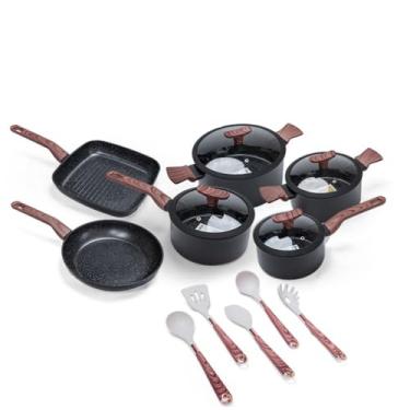 Imagem de Jogo de Panelas Premium com Revestimento em Mármore Antiaderente 11 Peças Preto Yikasa