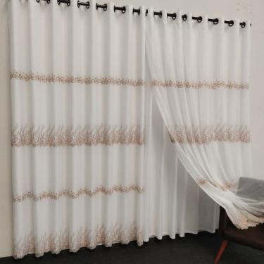 Imagem de Cortina Voil Bordada Luxuosa Sala/Quarto 2,60 Altura 4 Largura Para Va