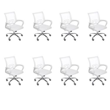 Imagem de Kit 8 Cadeiras para Escritório Diretor Tela Mesh com Relax Tok 3310 Branco