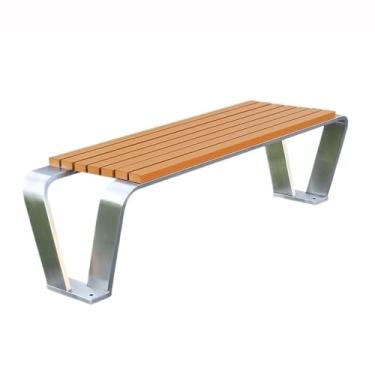 Imagem de ZzleoyuUUs-12 Banco de jardim ao ar livre de plástico de madeira sem costas para dois parques de lazer banco de pátio de aço inoxidável