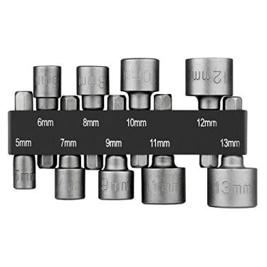 Imagem de Conjunto de chaves de porca, conjunto de chaves de soquete HPHOPE com 9 peças, adaptador de soquete de 5-13 mm, haste sextavada de 1/4 polegada, adequado para qualquer marca de furadeiras manuais