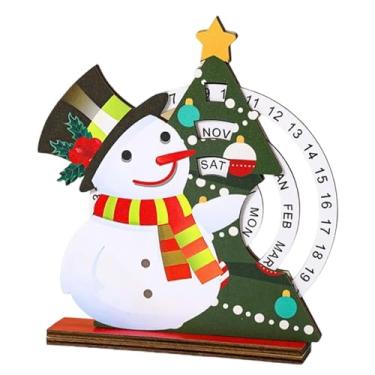Imagem de oshhni Calendário de Natal de madeira com blocos giratórios rústicos para prateleira, enfeite de mesa com calendário reutilizável de fazenda, Boneco de Neve