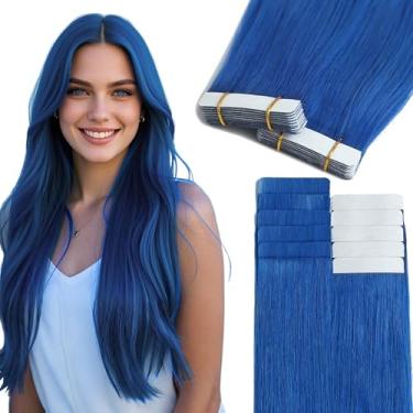 Imagem de Lacer Extensões de cabelo Blue Tape in Hair Extensions 35 cm dupla face invisível em extensões de cabelo humano cabelo liso macio para mulheres 10 peças/25G