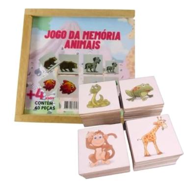 Imagem de Jogo da Memória Animais Educação Infantil Brinquedo de Madeira 40 Peças Educativo Pedagógico para Meninas e Meninos Estimule o Raciocínio e a Alfabetização