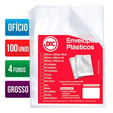 Imagem de Envelope plástico ofício 0.15 4 furos 5076 Pct 100 unid Dac