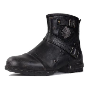 Imagem de OSSTONE Botas de Moto masculinas modernas de couro com zíper Chukka OS-5008-1-BP-US-R marrom vintage, Preto vintage, 46