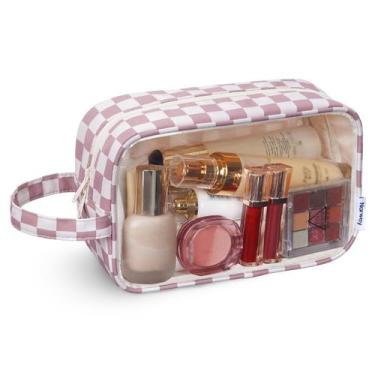 Imagem de Bolsa de higiene Narwey Clear Travel Dusty Pink Checkerboard