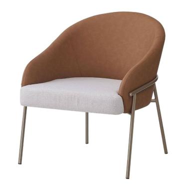Imagem de Poltrona Inhotim Fratini Assento em Tecido Nude e Encosto em PU Caramelo Base Aço Champagne