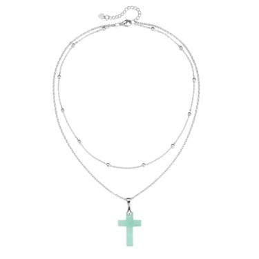 Imagem de Top Plaza Colares de cruz para mulheres, colar de cristal de ametista curativa, pequeno colar de aço inoxidável, ajustável, joia espiritual, presente de Natal, Small, Pedra, Sem Pedra Preciosa