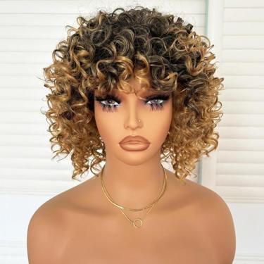 Imagem de Peruca Charming Cascade Short Loose Curly Afro Ombre Blonde 15cm