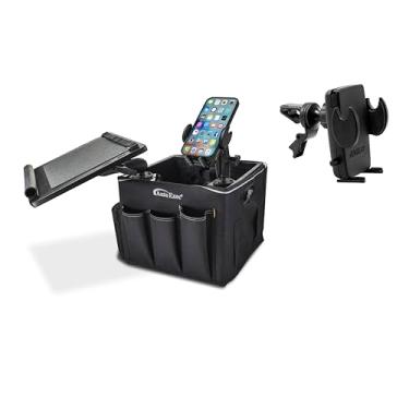 Imagem de AutoExec Estação de trabalho Milkcrate para veículos e escritório móvel com organizador de avental, bandeja para laptop, inversor de potência de 400 watts, suporte para telefone e clipe de ventilação