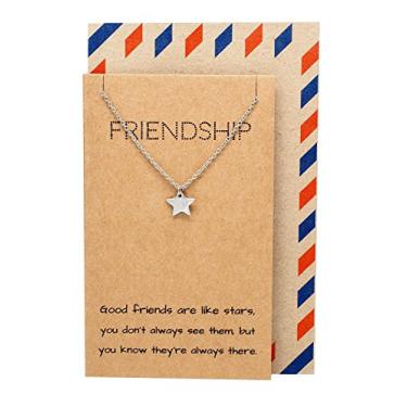 Imagem de Quan Jewelry Colares femininos Best Friend com pingente de estrela BFF Friendship, cartão de felicitações de aniversário de agradecimento