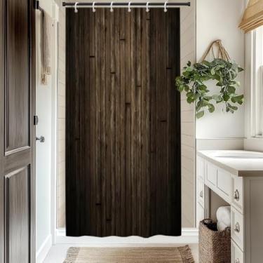 Imagem de Cortina de chuveiro rústica para porta de celeiro para banheiro vintage country tábua de madeira fazenda cortinas de chuveiro de madeira marrom conjunto de decoração de banheiro lavável tecido de