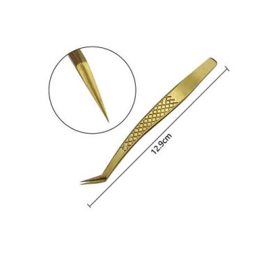 Imagem de Pinça para Alongamento de Cílios Curva 7 Dourada Zhengli - Alta Precis